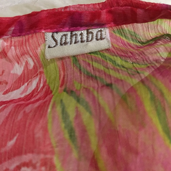 Sahiba Women's Red Floral Top Sequin Trim semi see through tie waist ~me… - Picture 5 of 7